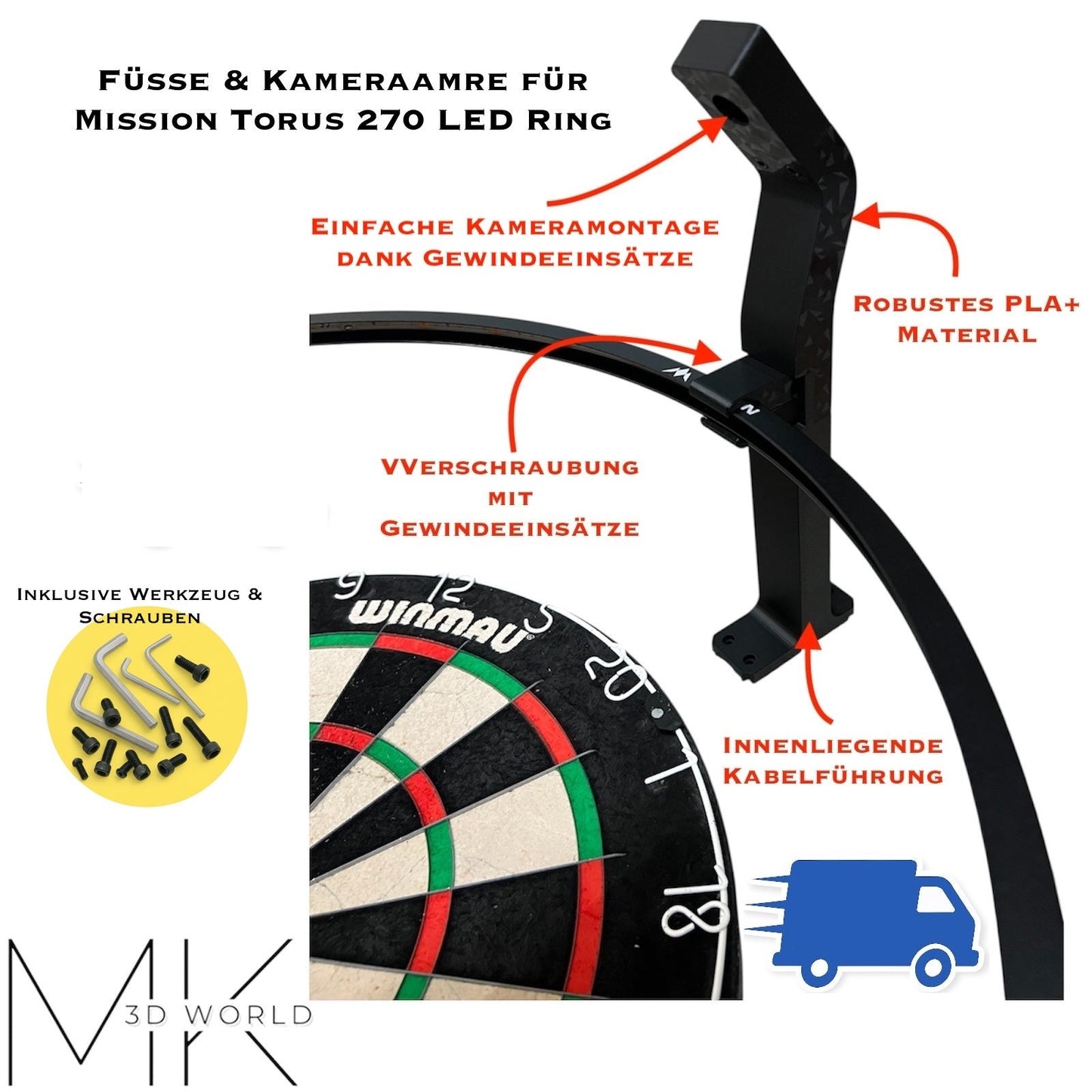 Autodarts Kamerahalterung passend für Mission Torus 270, Kameras OV9732 100°