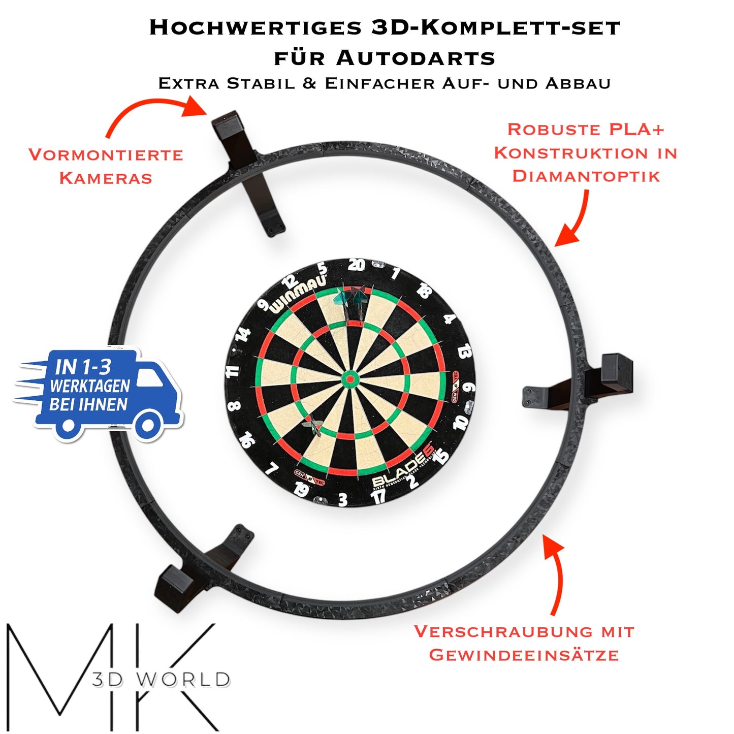 Autodarts Komplettsystem in Diamantoptik – LED-Ring & OV9732 Cam 100°, 2 Meter