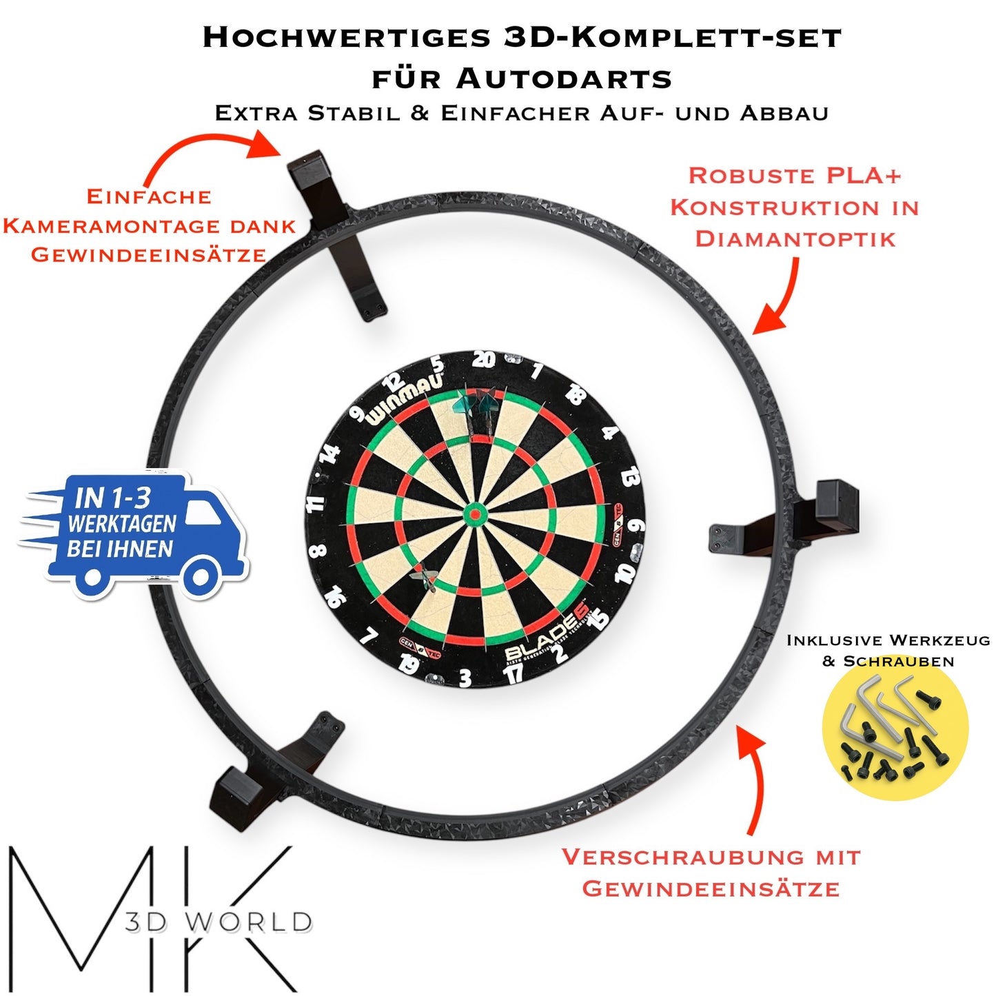 Autodarts Komplettsystem in Diamantoptik – LED-Ring & OV9732 Cam 100°, 2 Meter