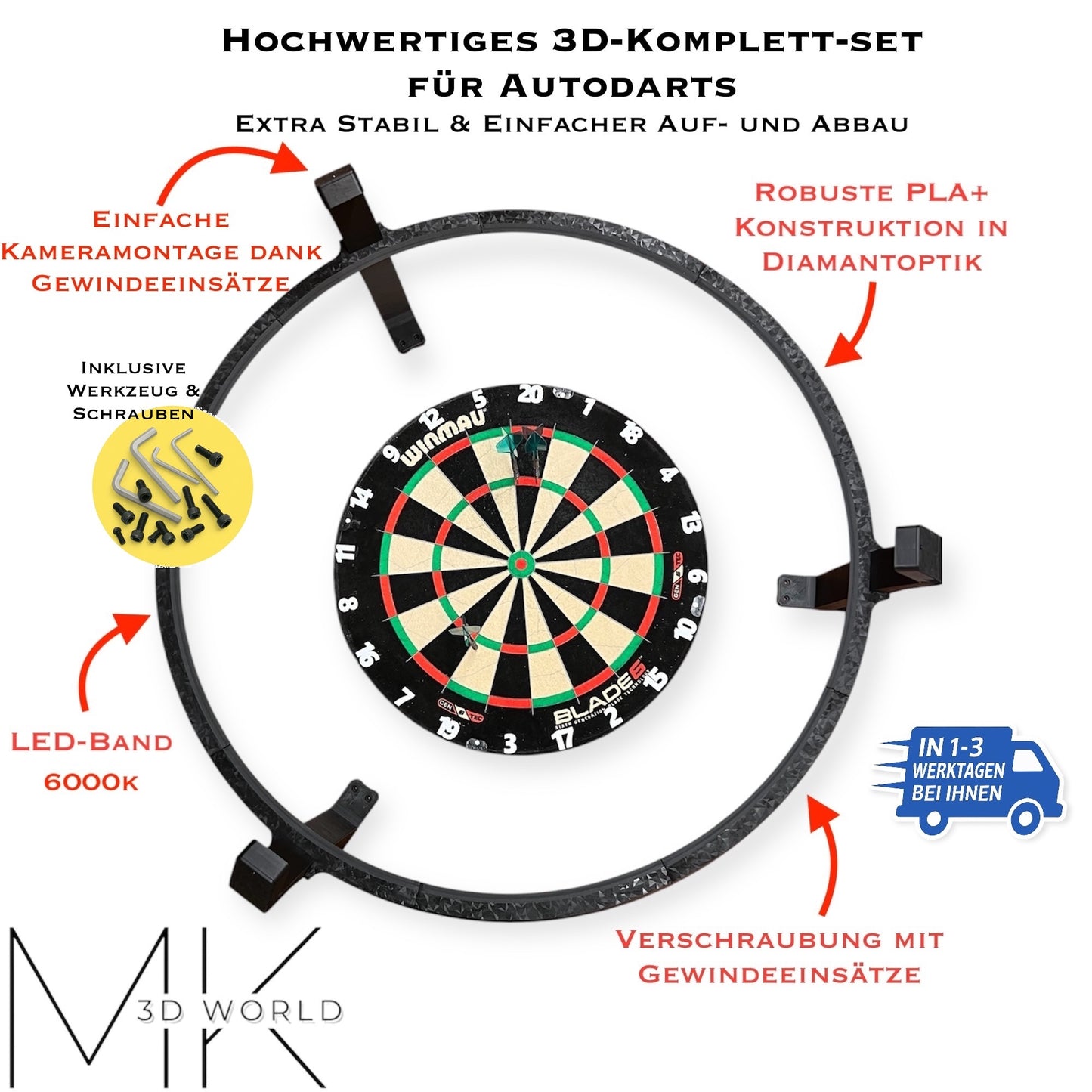 Autodarts Komplettsystem in Diamantoptik – LED-Ring & OV9732 Cam 100°, 2 Meter
