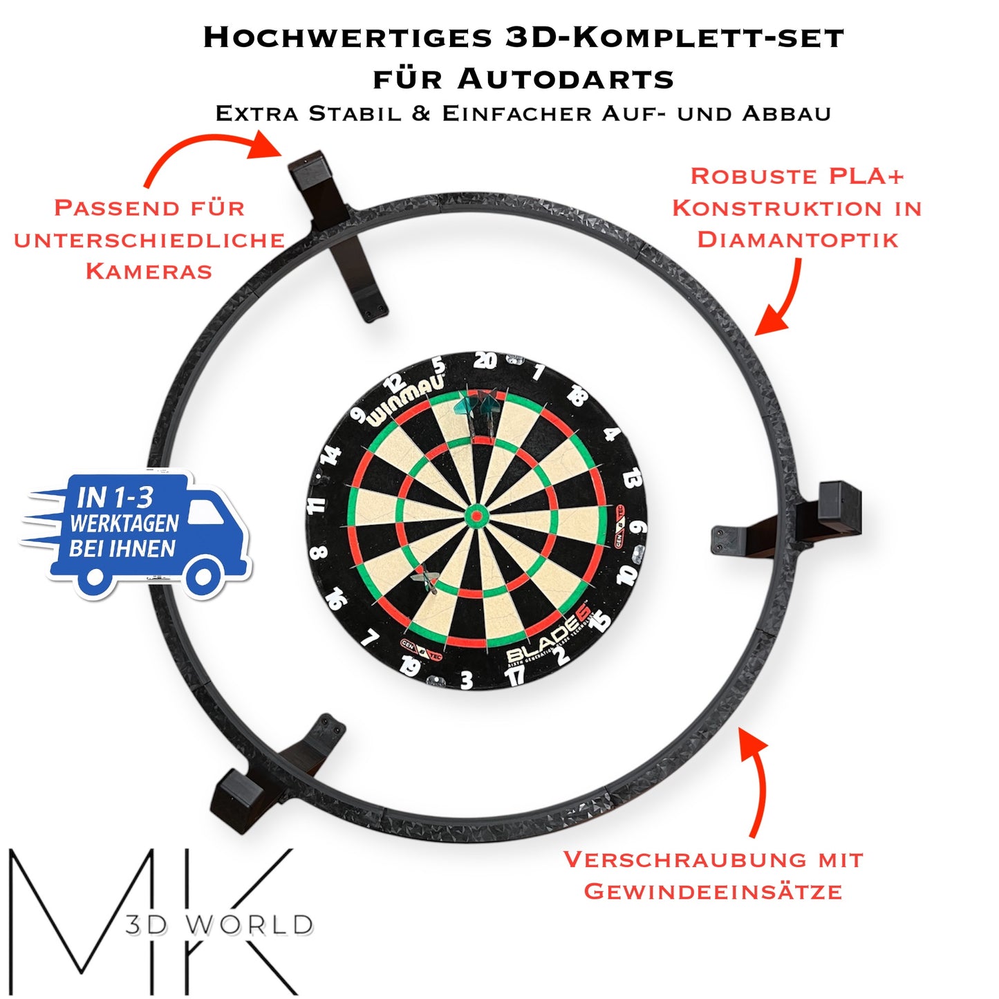 Autodarts Komplettsystem in Diamantoptik – LED-Ring & OV9732 Cam 100°, 2 Meter