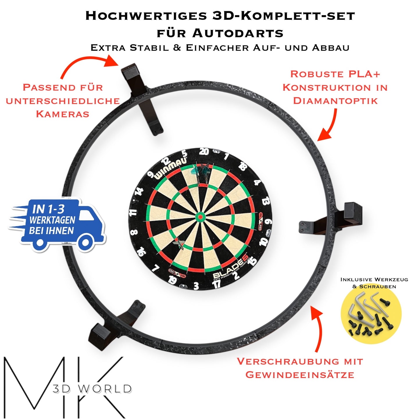 Autodarts Komplettsystem in Diamantoptik – LED-Ring & OV9732 Cam 100°, 2 Meter