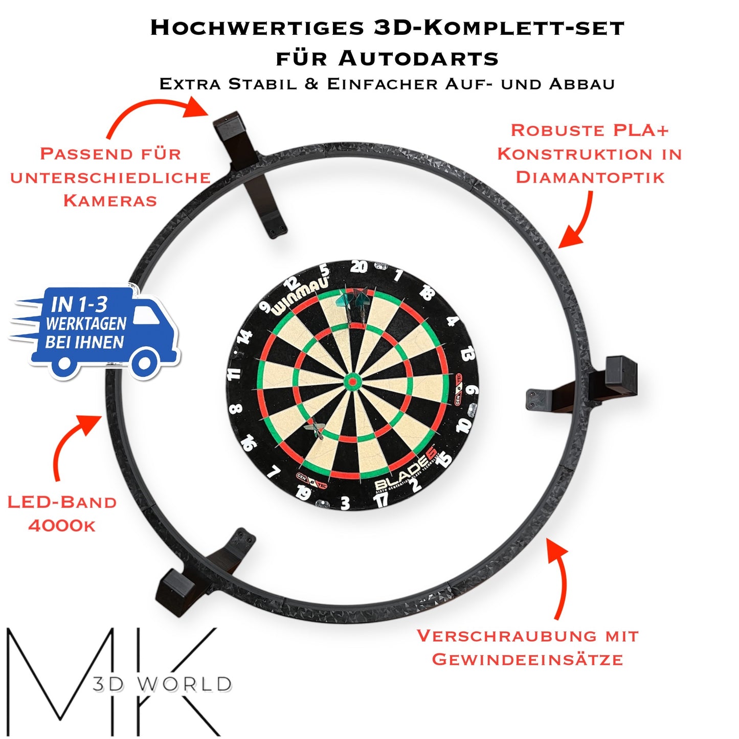 Autodarts Komplettsystem in Diamantoptik – LED-Ring & OV9732 Cam 100°, 2 Meter