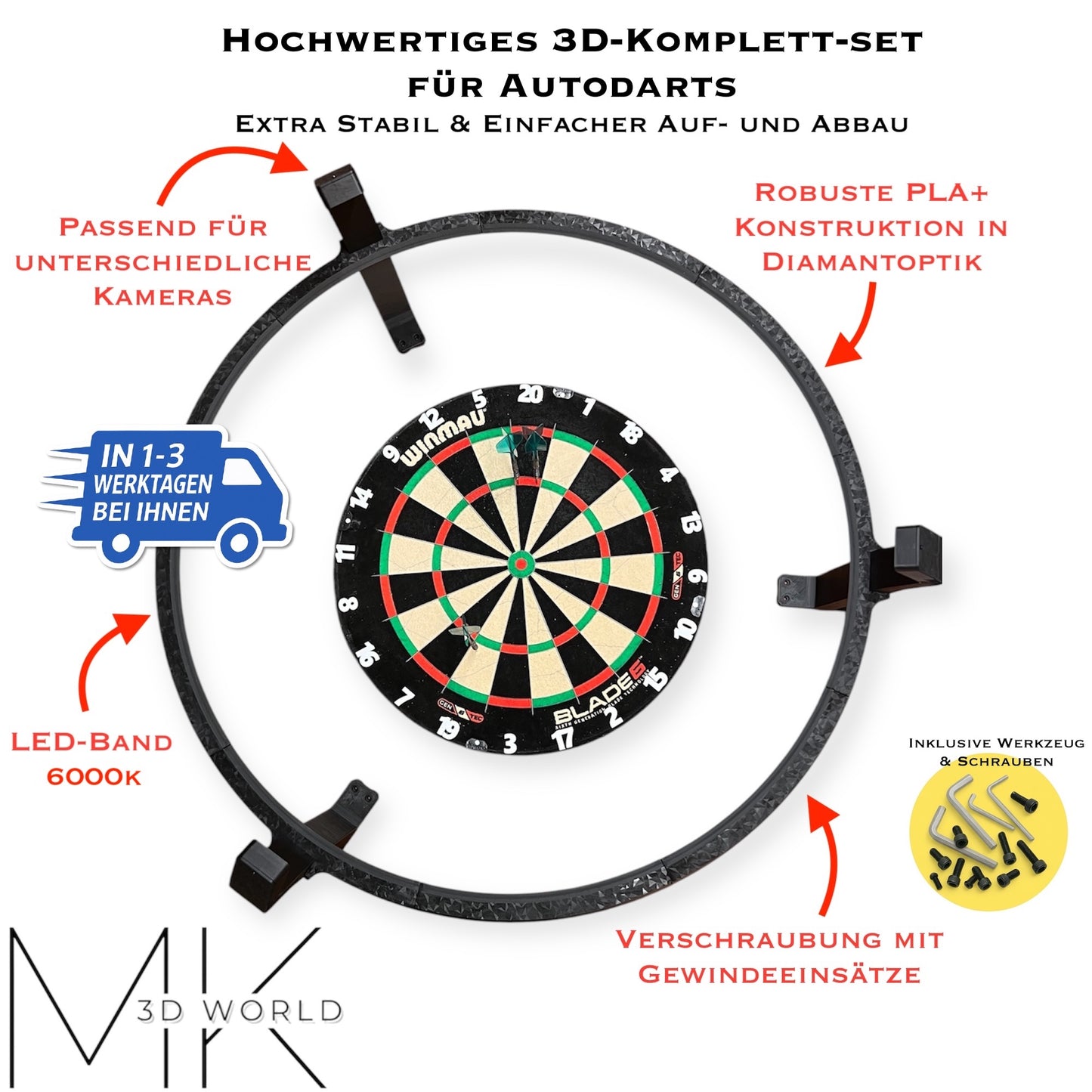 Autodarts Komplettsystem in Diamantoptik – LED-Ring & OV9732 Cam 100°, 2 Meter