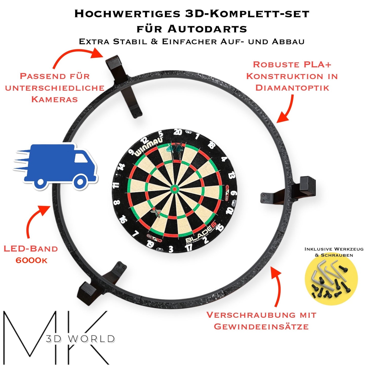 Autodarts Komplettsystem in Diamantoptik – LED-Ring & OV9732 Cam 100°, 2 Meter