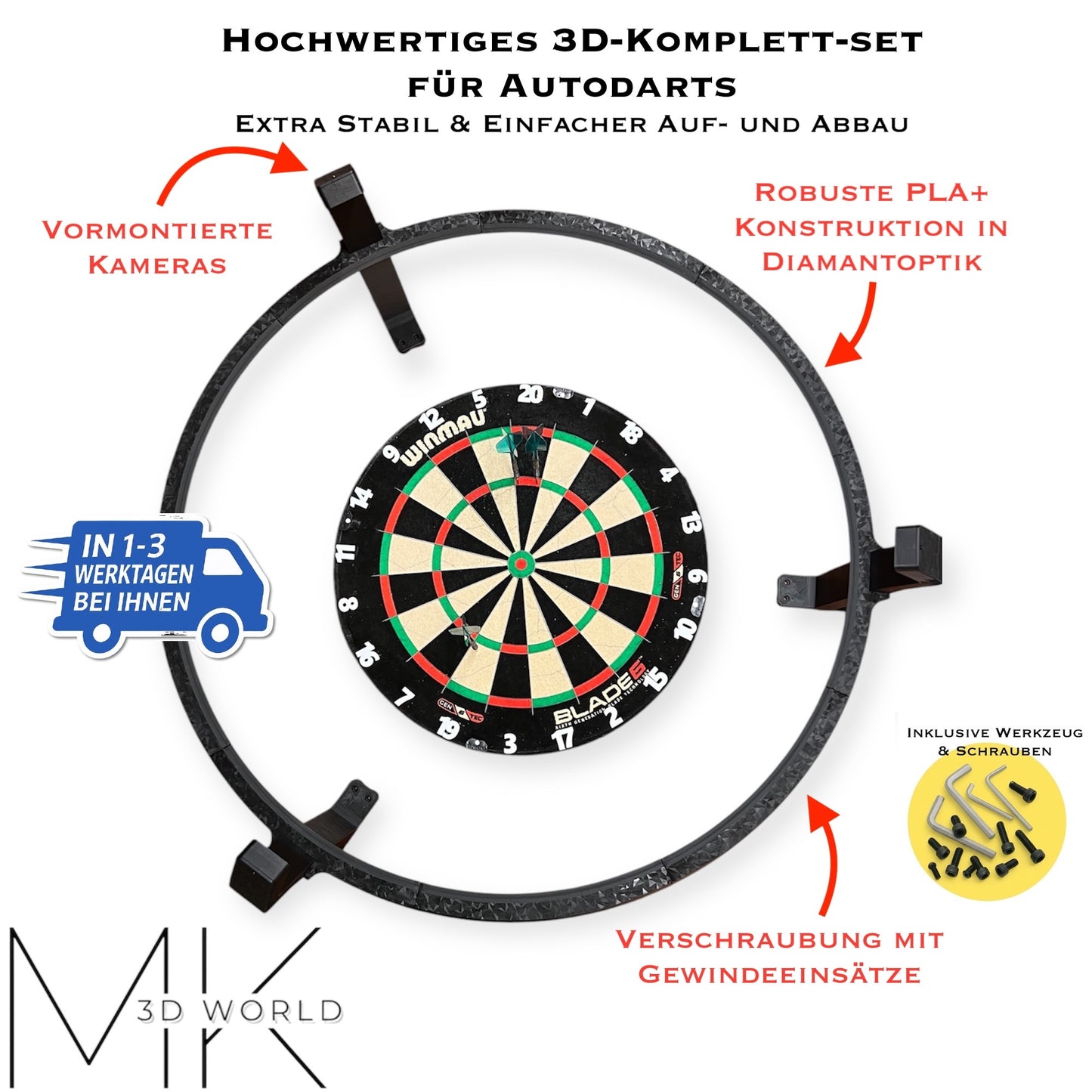 [ B-Ware ]Autodarts Komplettsystem in Diamantoptik – LED-Ring & OV9732 Cam 100°, 2 Meter (Kopie)